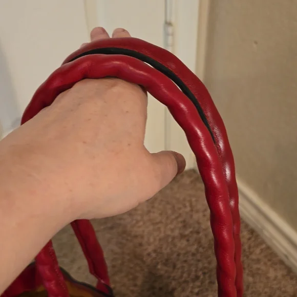 Patricia Nash Red Leather Tote with Braided Handles - Picture 4 of 14